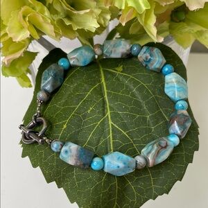 Blue and Brown Agate Beaded Bracelet‎